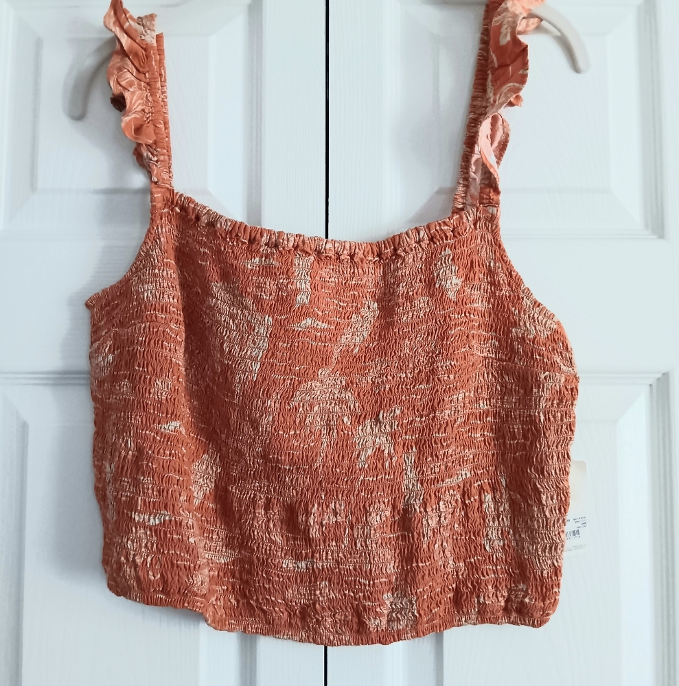 A.N.A. Smocked Ruffled Cropped Top